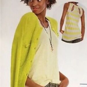 Women's Size Small‎ Racerback Tank Top Yellow Gray Striped Cut Out Lightweight